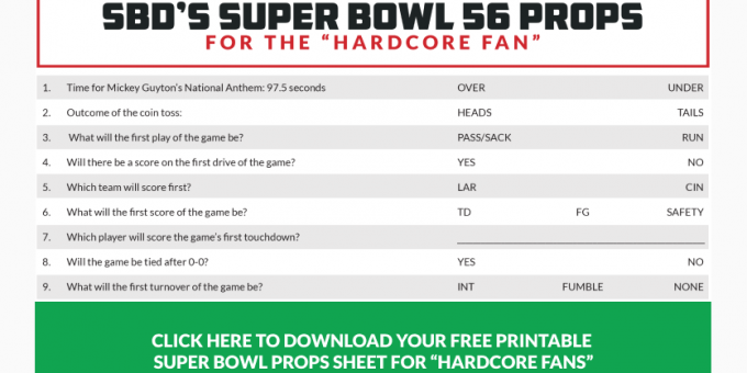 SBD's printable Super Bowl props sheet for hardcore football fans